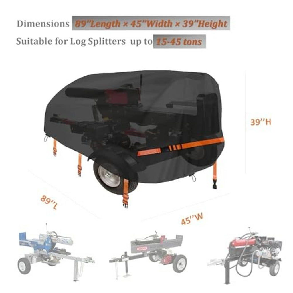 Black log splitter cover fits 89×45×39 in, orange stripe for 15–45 ton splitters