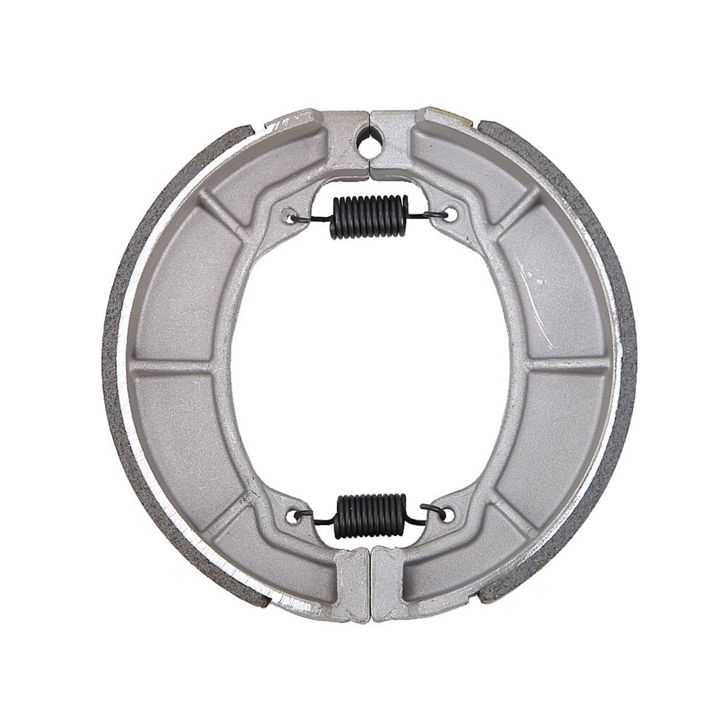 Rear brake shoes set with metal backing plate and two return springs