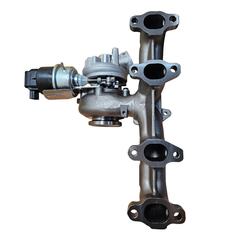 Turbocharger assembly with multiple exhaust flanges and black sensor connector