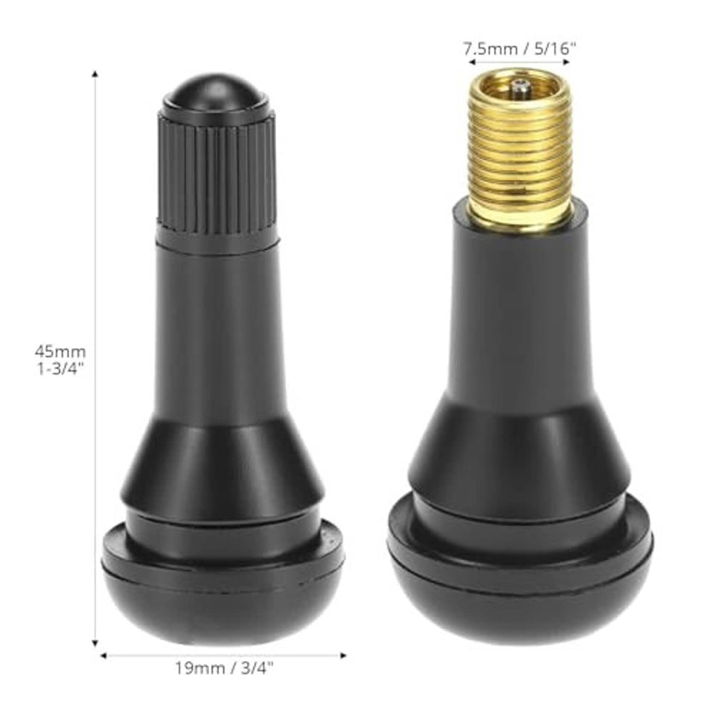 Rubber snap-in tire valve stem—45mm length with brass threaded insert