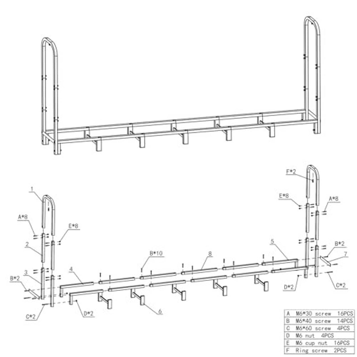 Black steel firewood rack base with cross supports for holding logs