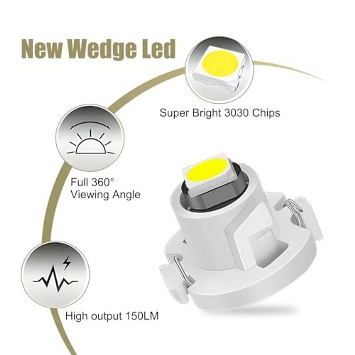 White new wedge LED bulb with yellow LED lens and gray base, automotive light