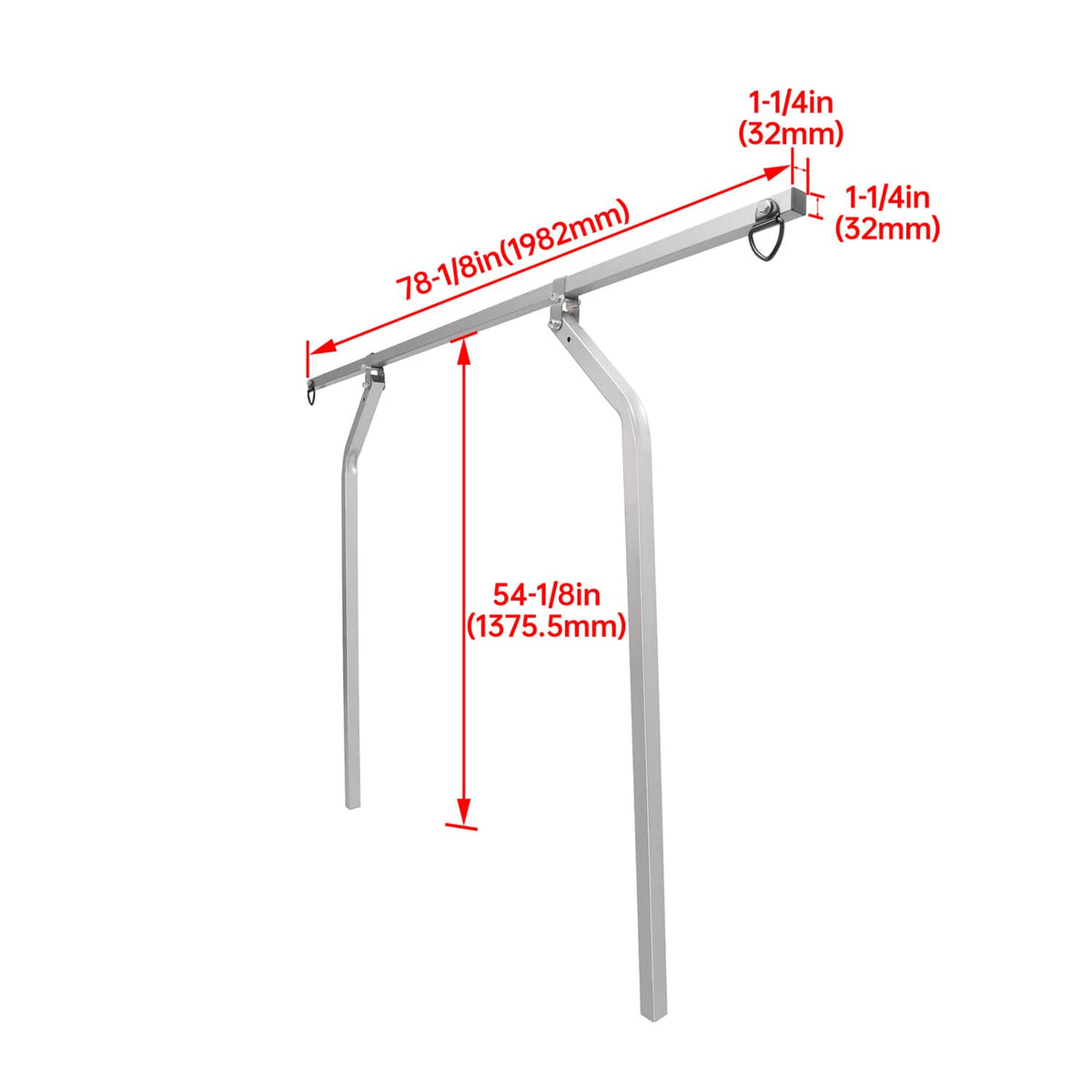 Trailer cross bar system kit with top rail, curved supports, and measured dimensions
