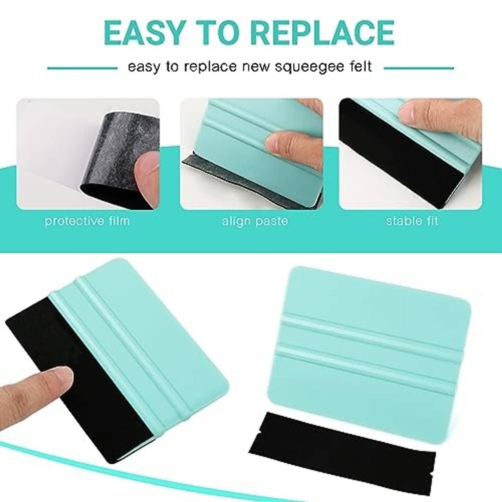 Teal and black vinyl squeegee felt tool shown with replacement felt pieces