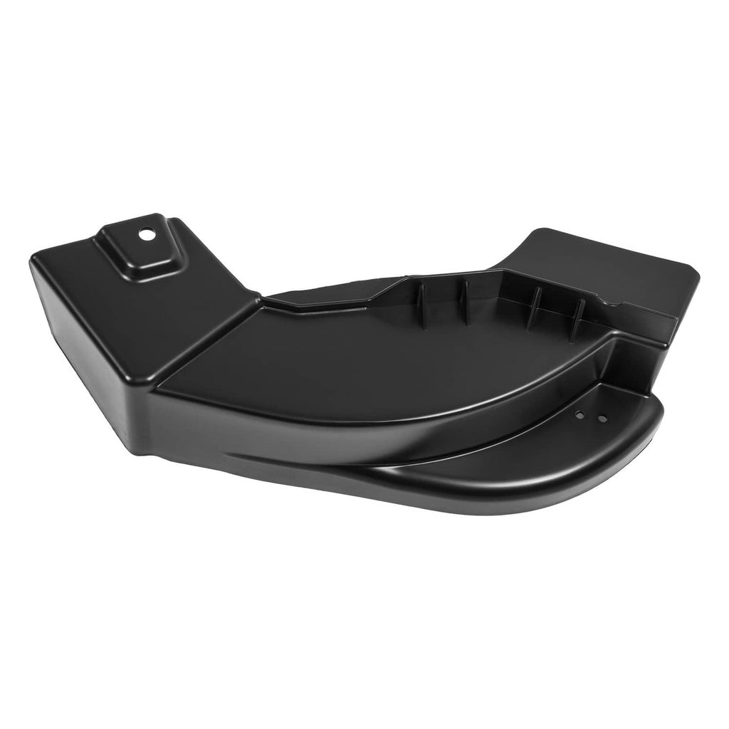 Black mulching plug chute with curved end and side mounting tab