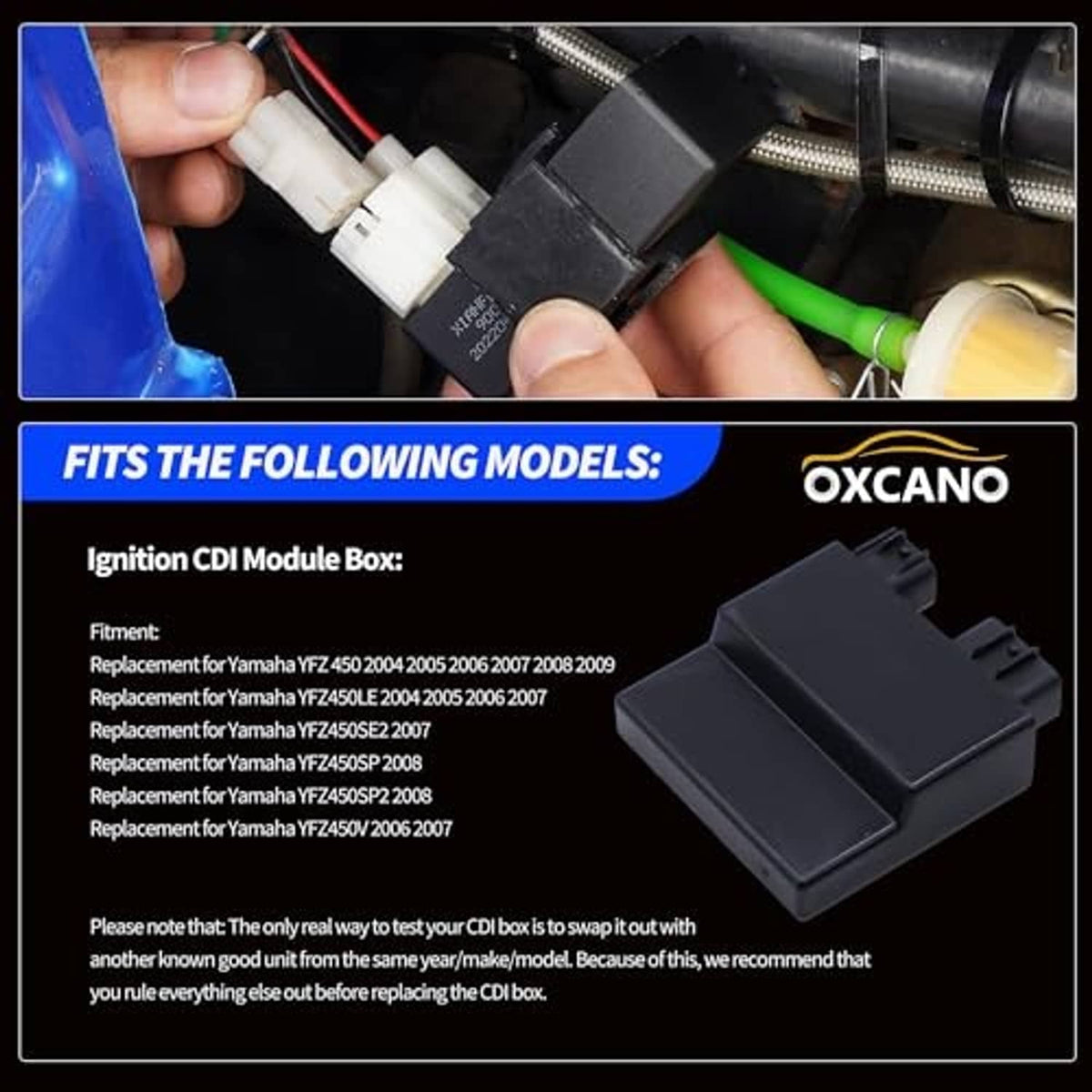 Ignition CDI module box shown near wiring connectors