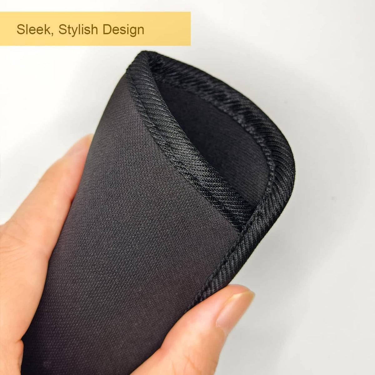 Black slim glasses pouch with stitched edge and textured fabric