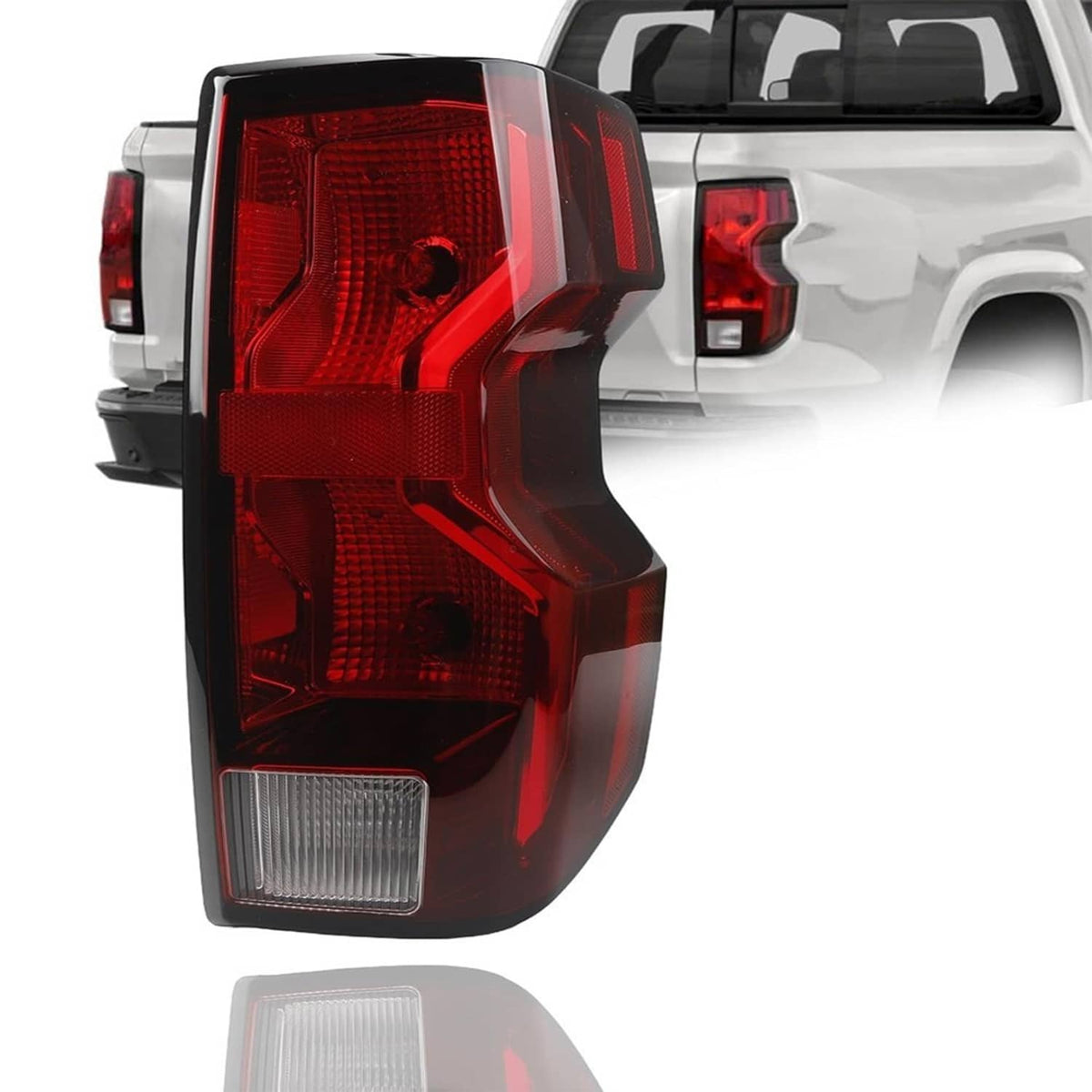 Right passenger tail light assembly with red lens and clear lower reverse section