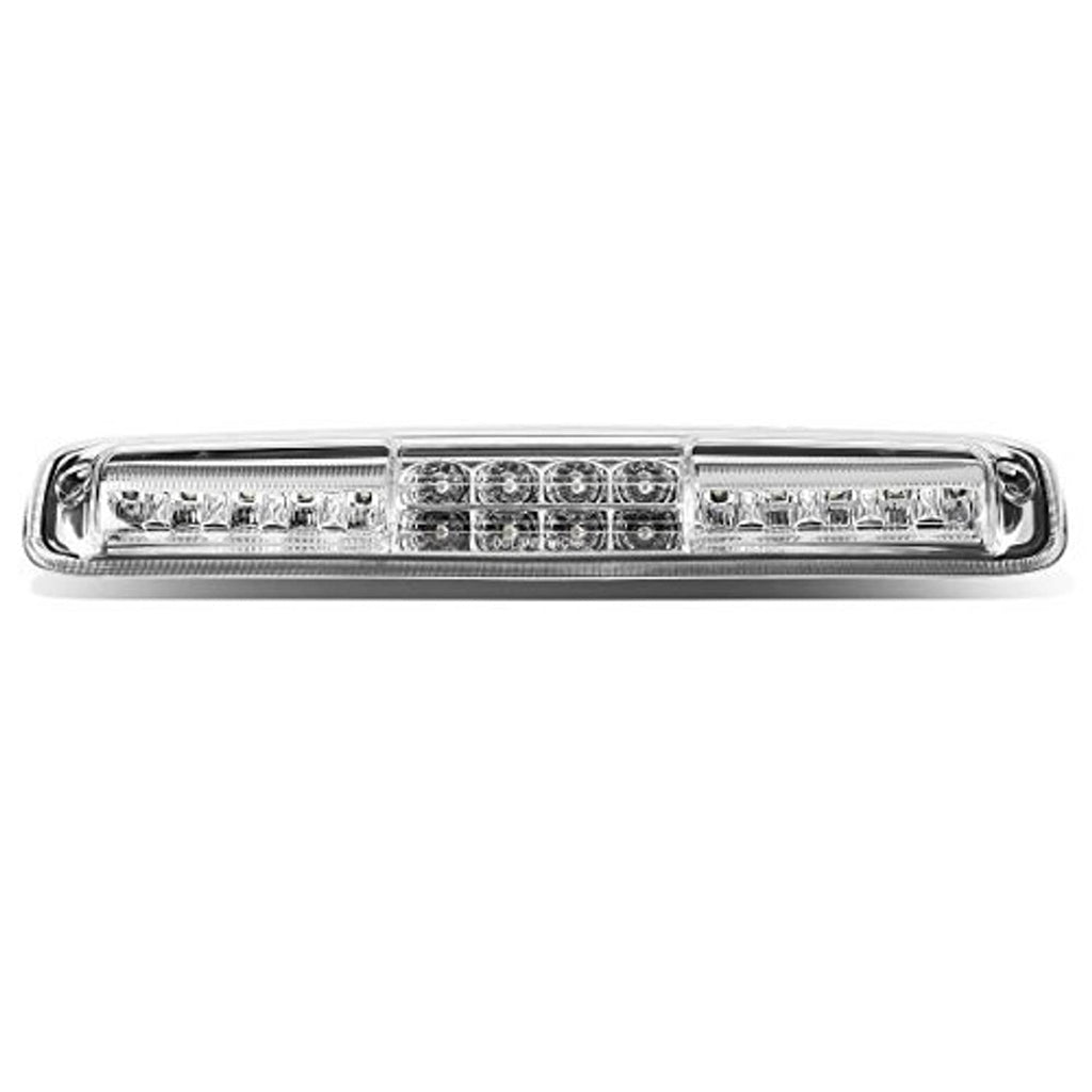 Chrome LED high mount third brake light bar with clear lens and centered LED cluster