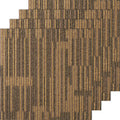 Brown mixed carpet tile square set with dense striped texture, 20x20 in cut pile