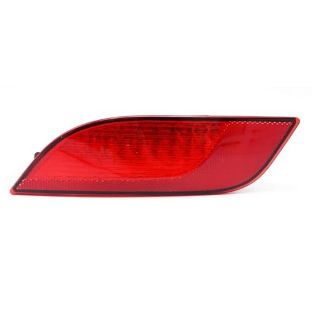 Red left-side rear bumper reflector light with curved lens and black border frame