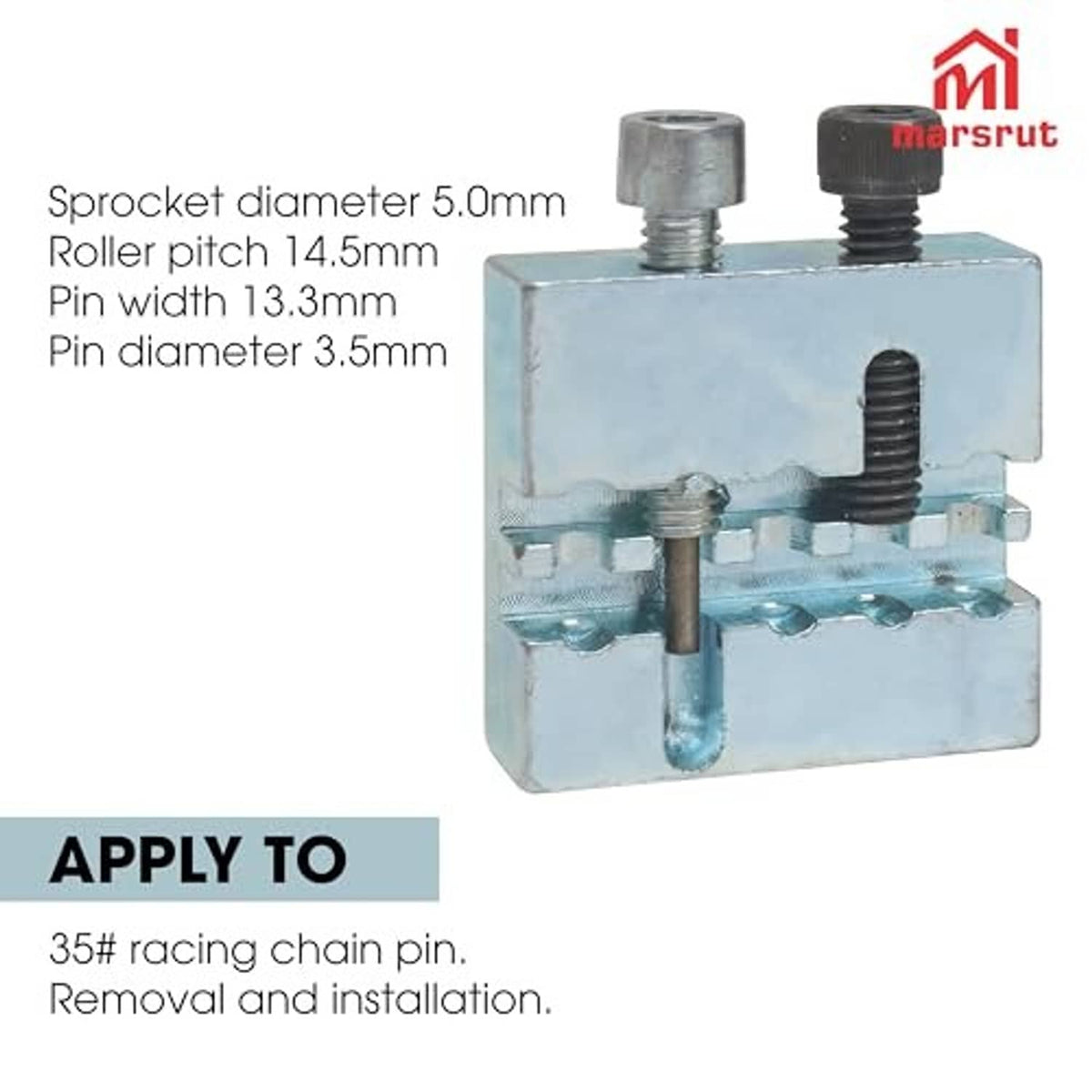 Chain breaker tool with screw pin press, blue metal frame, and knurled top knobs