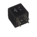Black multi-purpose relay with printed markings and two blade pins
