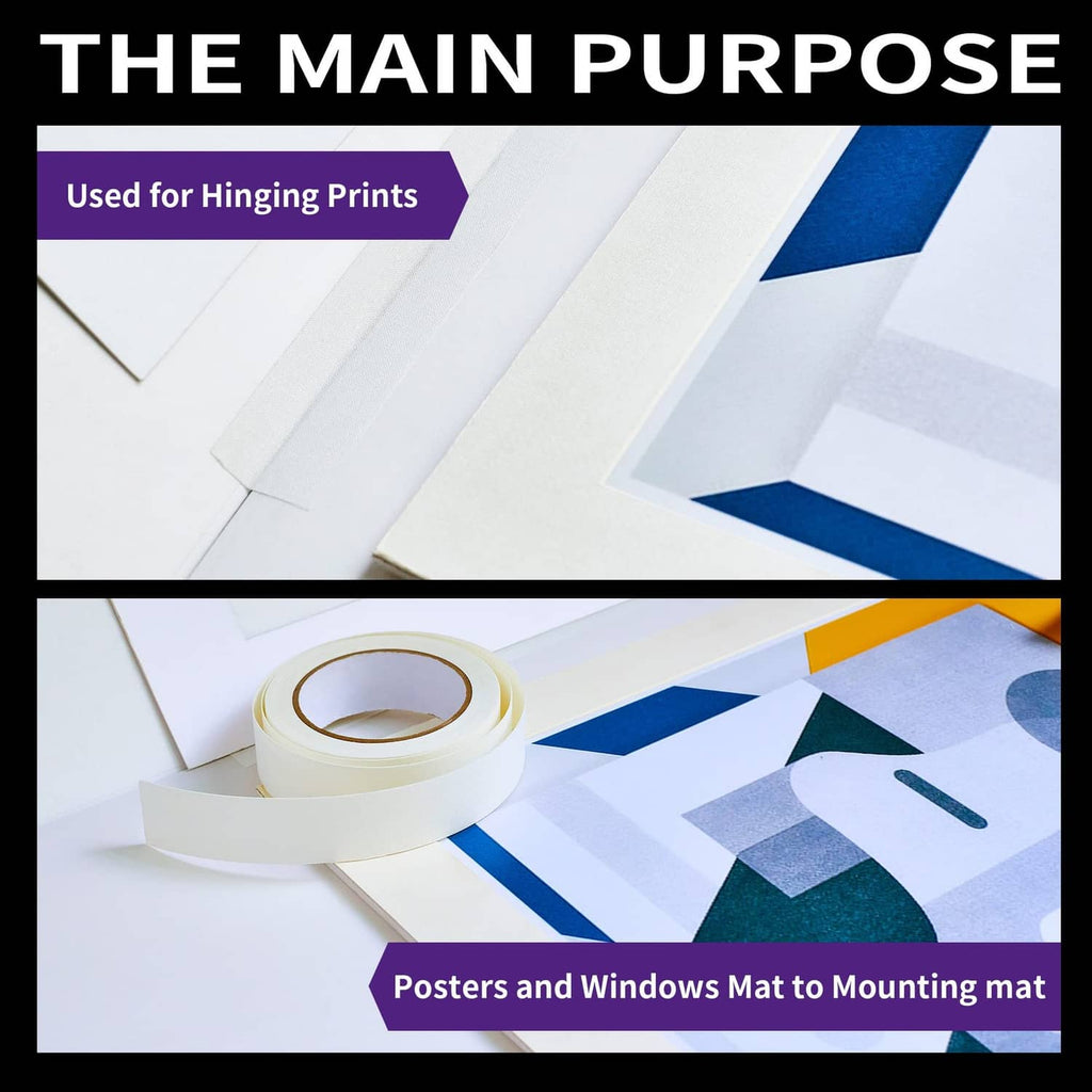 Linen hinging tape roll and white tape strips on mounting mat materials