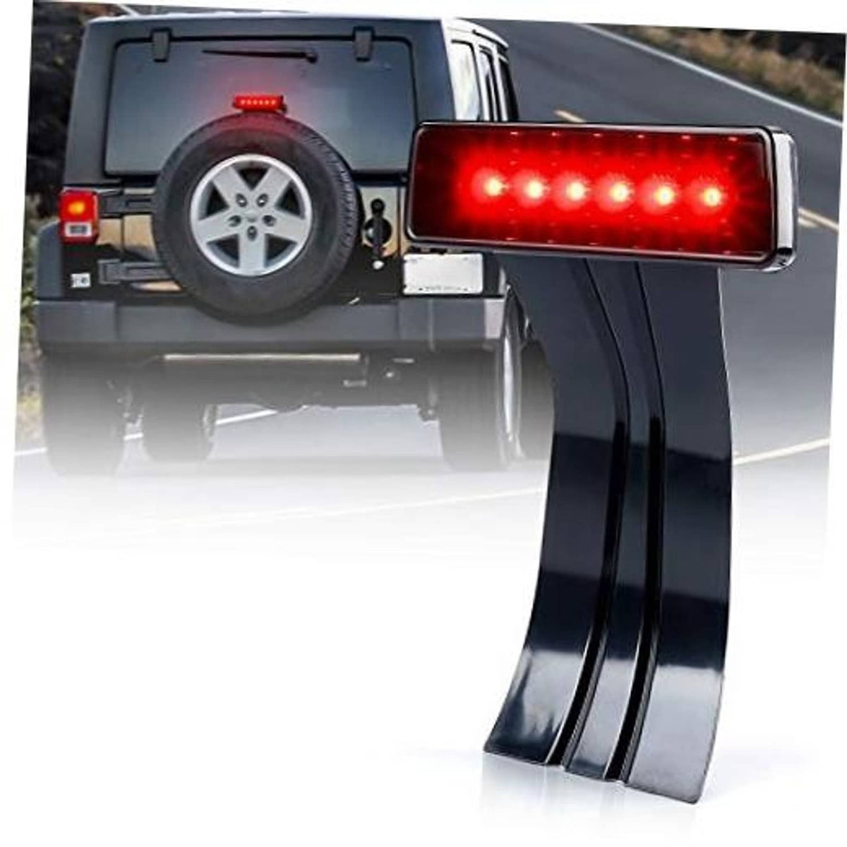 LED high-mount third brake light with smoke lens, red light bar, on black bracket