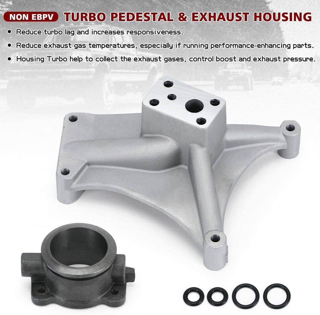 Turbo pedestal and exhaust housing, silver metal with gasket O-rings