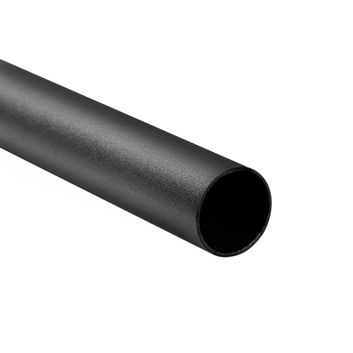 Close-up of black aluminum round baluster spindle tube, hollow end
