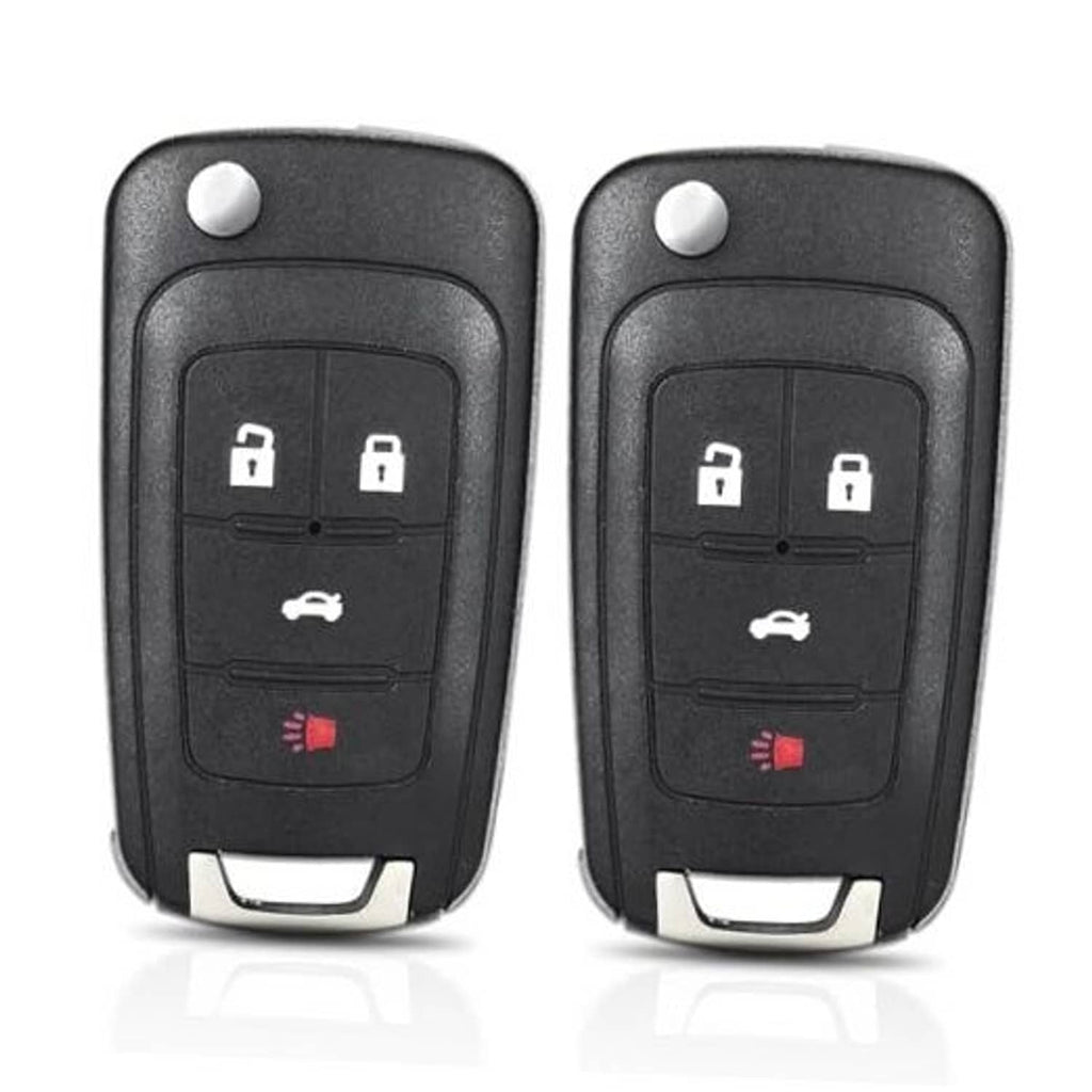 Two black keyless entry remote key fobs, front side-by-side with button layout