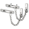 Silver metal door chain lock with slide latch and linked safety chain
