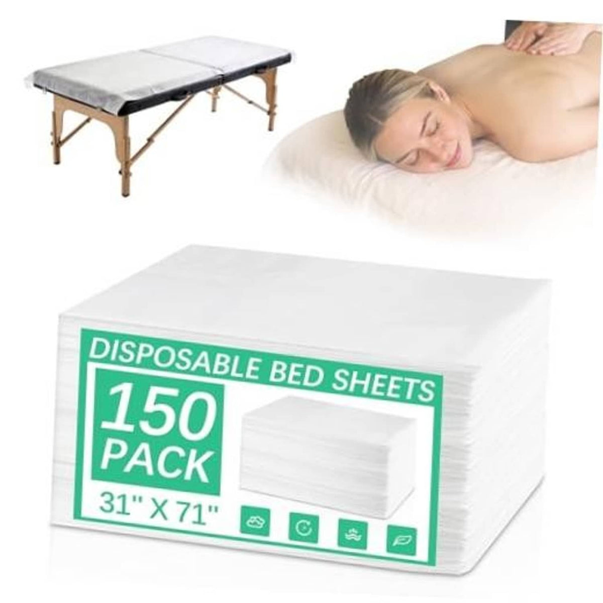 Disposable massage table sheet, non-woven white, laid on a massage table