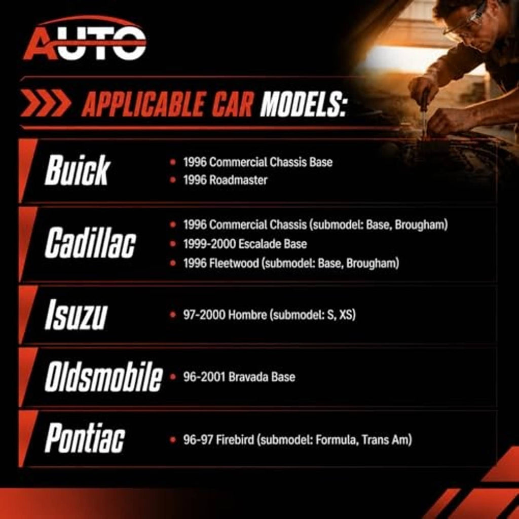 Compatibility chart listing Buick, Cadillac, Isuzu, Oldsmobile, Pontiac models