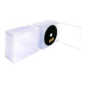 Clear CD jewel case with open tray, holding a single disc