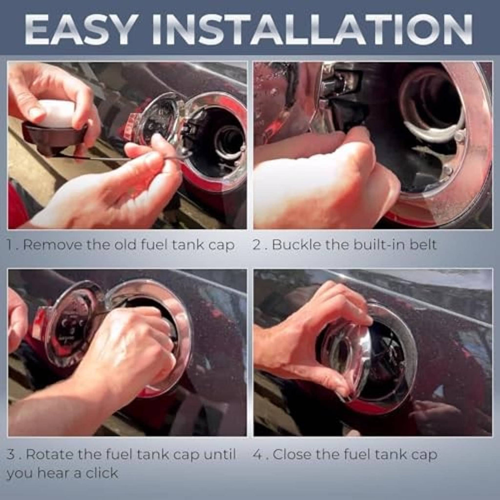 Fuel tank cap tether installation: hands snapping and closing the fuel cap