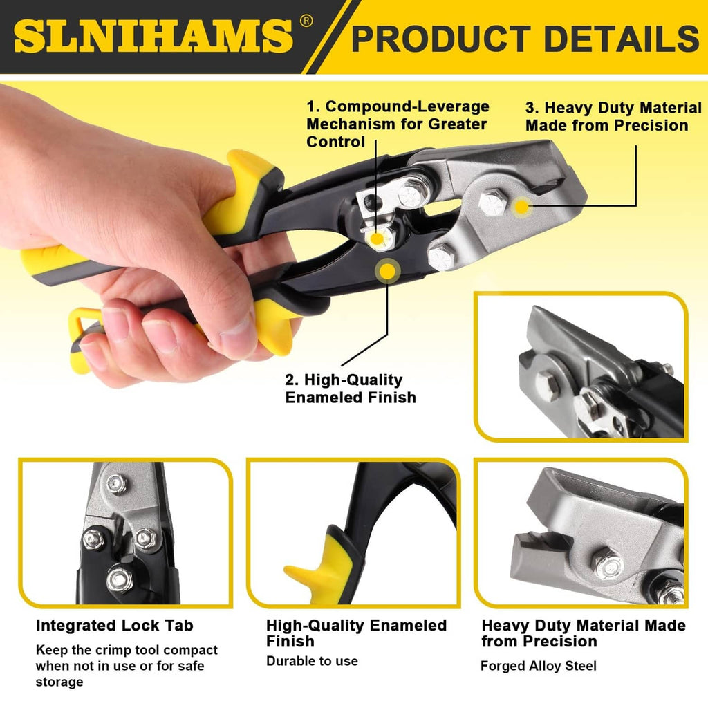 Snap lock punch tool close-up showing metal jaws, enamel finish, and lock tab
