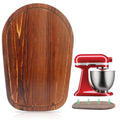Dark wood mixer slider board with rounded oval shape and light blue grip pads