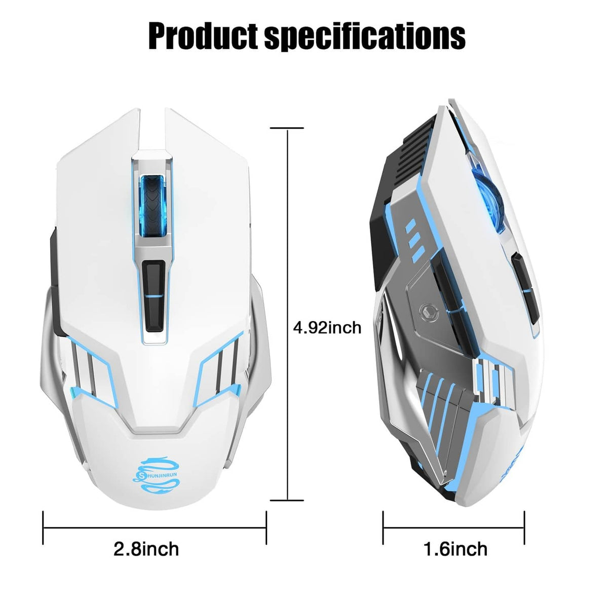 RivetOak Bluetooth Wireless Gaming Mouse, RGB Rechargeable USB white