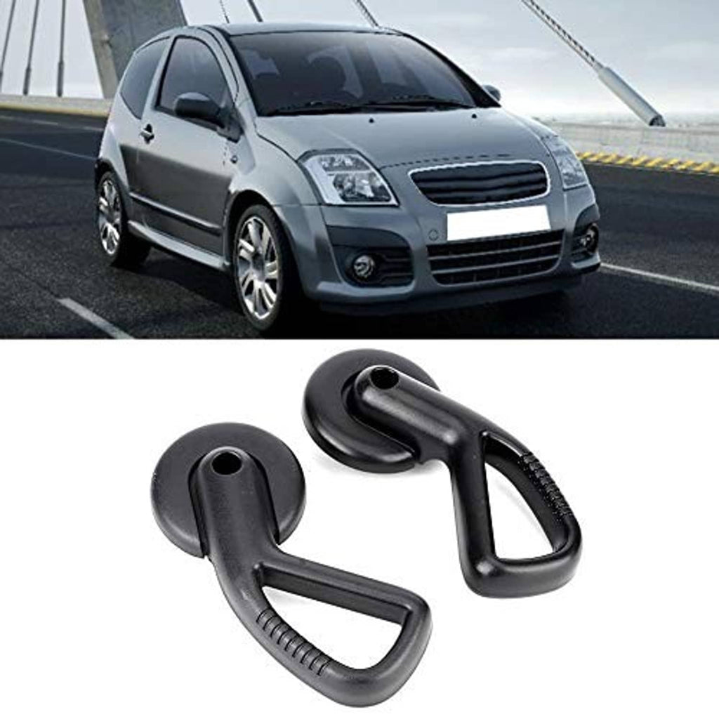 Black seat adjuster handle levers with textured rubber grips and mounting openings