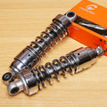Pair of chrome rear shock absorbers with coil springs and mounting hardware