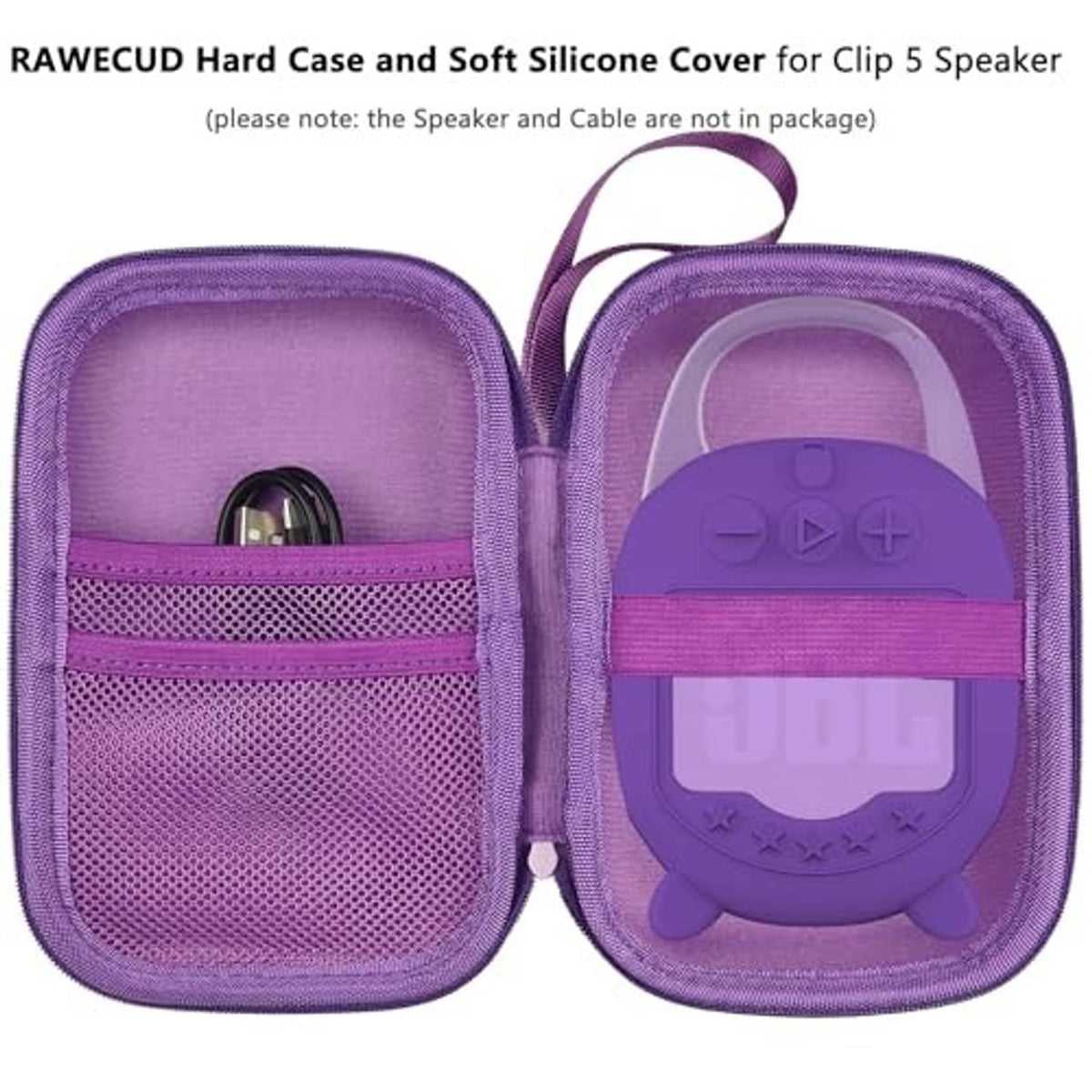 Purple zip case with mesh pocket and matching silicone speaker cover