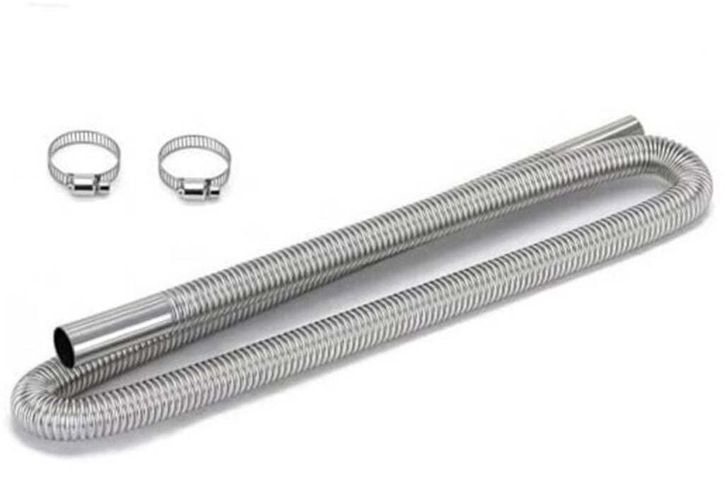 Flexible exhaust pipe with corrugated stainless steel coil and two metal clamp rings