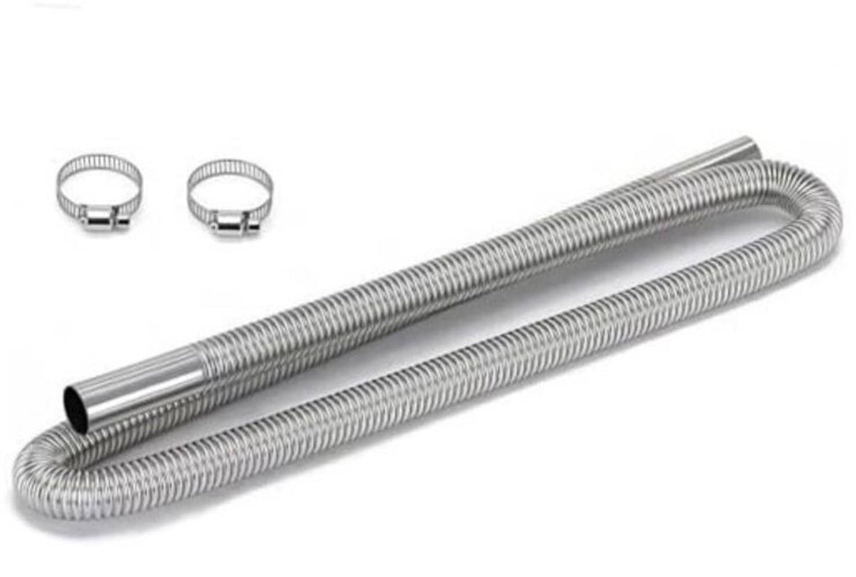 Flexible exhaust pipe with corrugated stainless steel coil and two metal clamp rings