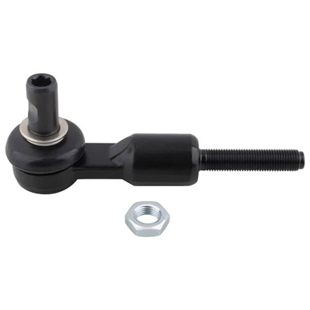 Black outer tie rod end with rubber ball joint, threaded rod, and hex nut