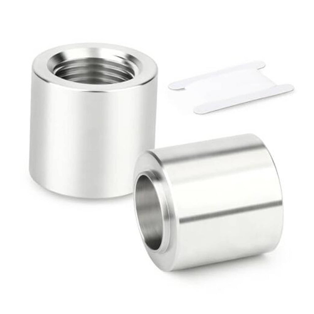 Aluminum weld-on bung with female pipe threads, plus matching cover pieces