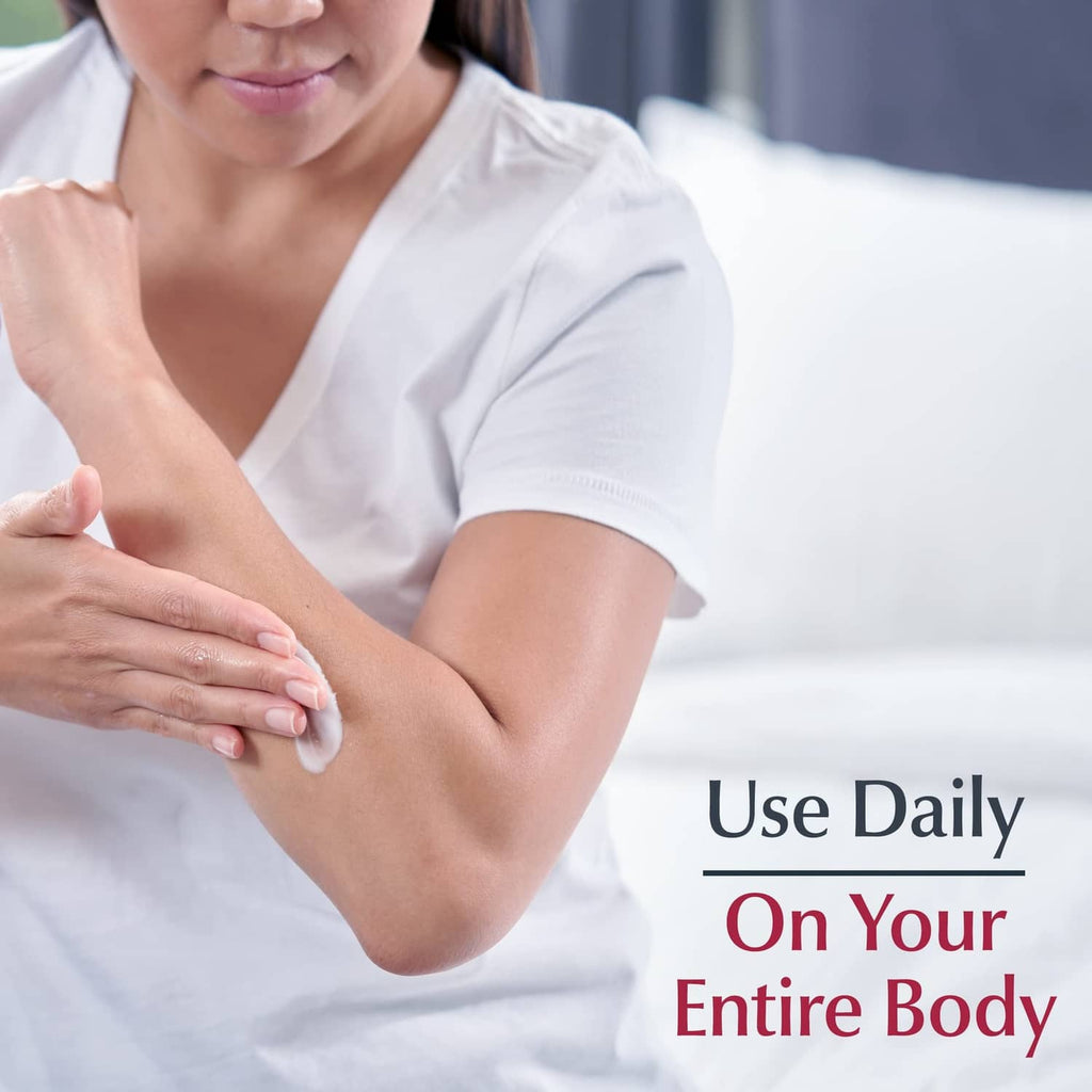 Eucerin Advanced Repair body cream applied to a forearm and shoulder