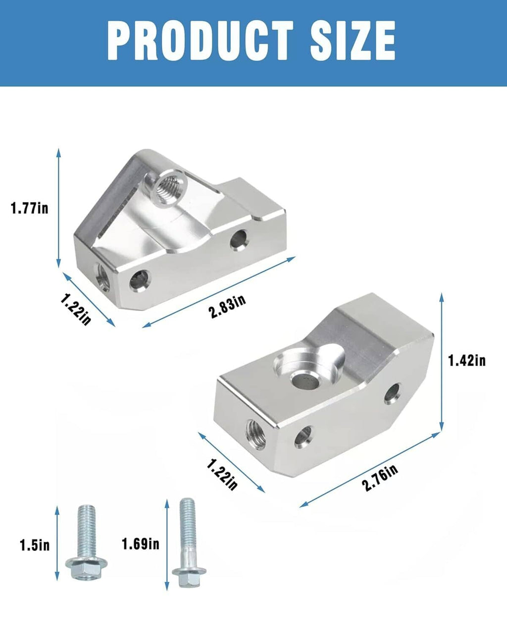 Knock sensor relocation bracket kit, two silver brackets and two hardware bolts