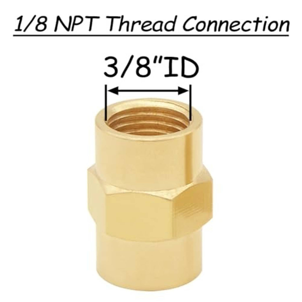 Brass hex NPT female coupling with visible internal threads and hex nut exterior