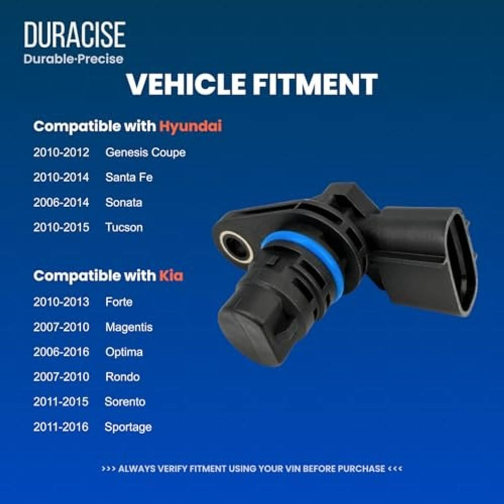 Camshaft position sensor with black housing and blue insulator ring, long connector