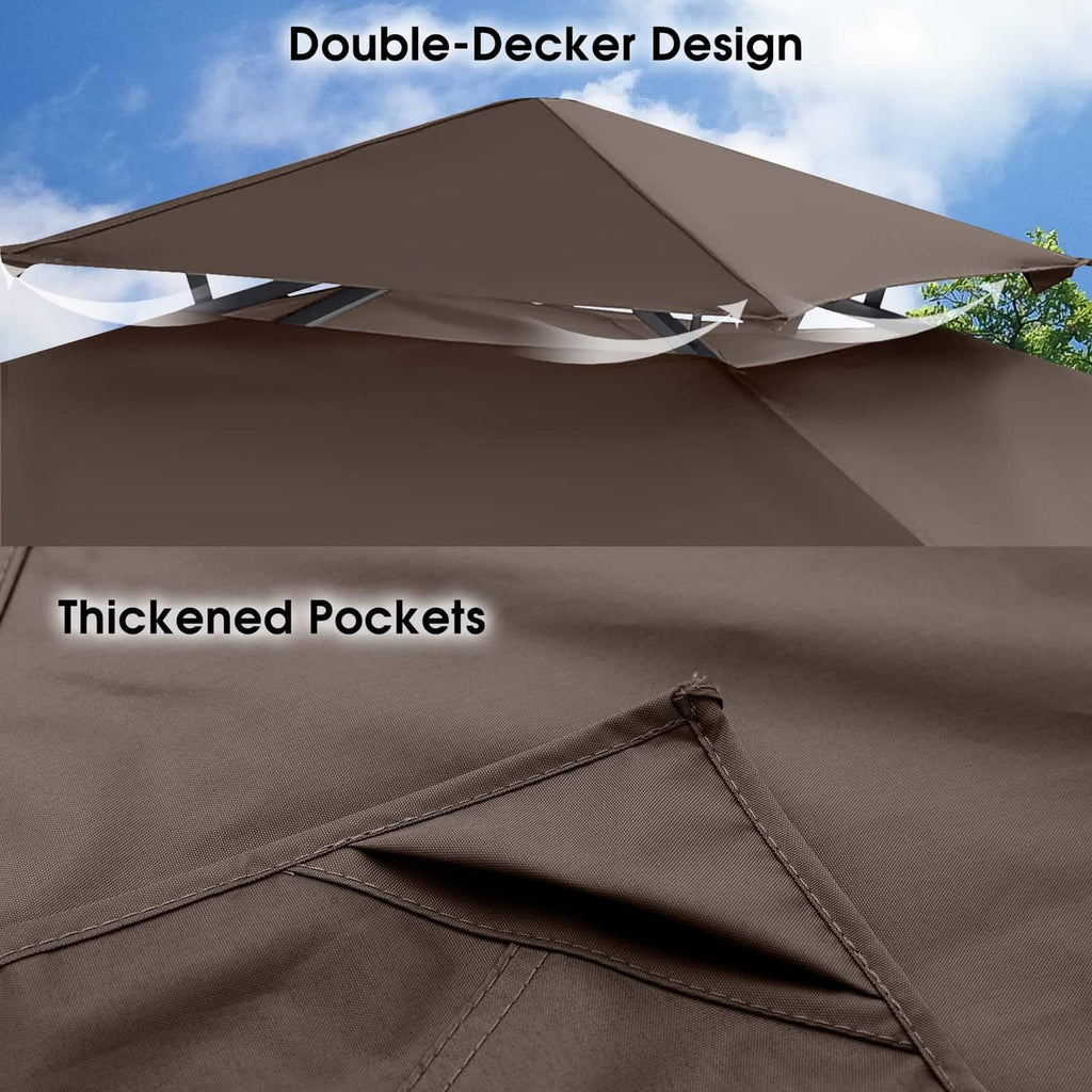 Brown double-decker canopy top with reinforced seams and pocketed roof layers