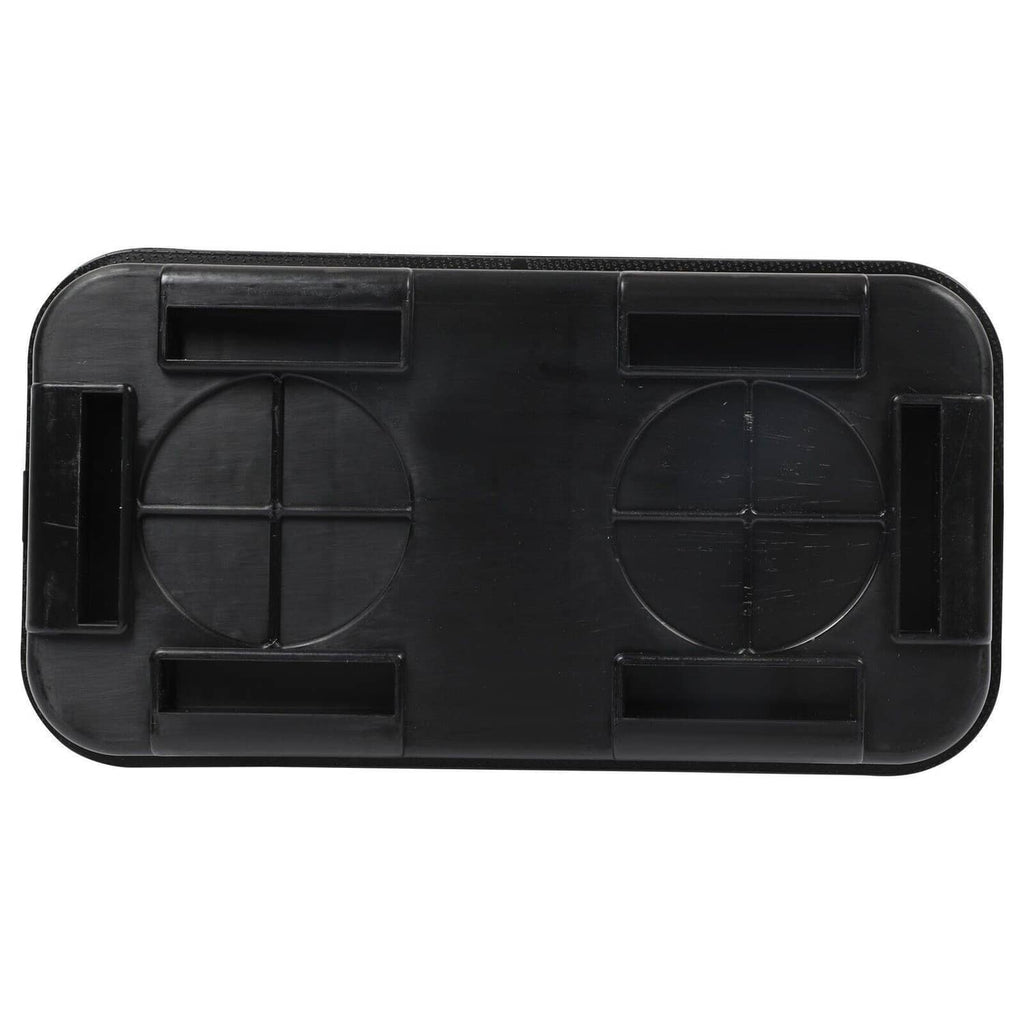 Black fuel vapor canister bottom cover with molded openings and vents