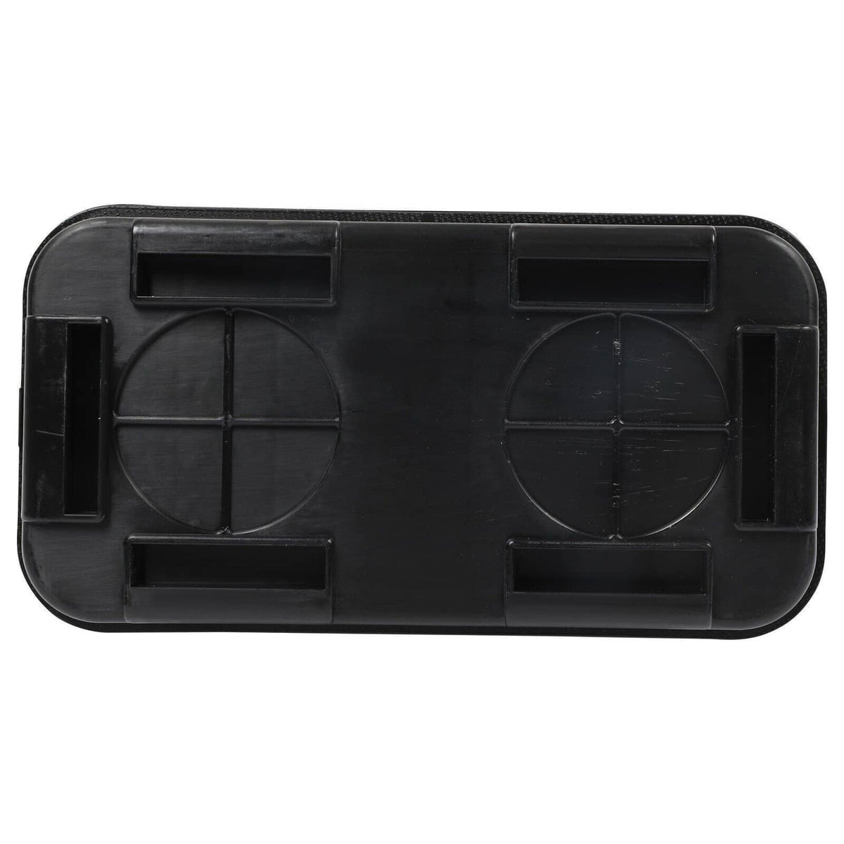 Black fuel vapor canister bottom cover with molded openings and vents