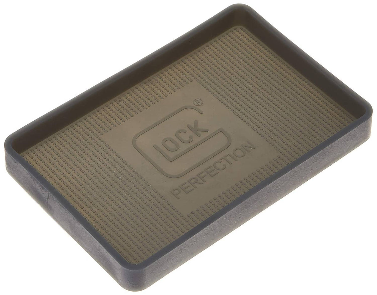 Glock OEM parts tray, dark gray with textured base and “LOCK PERFECTION” logo.