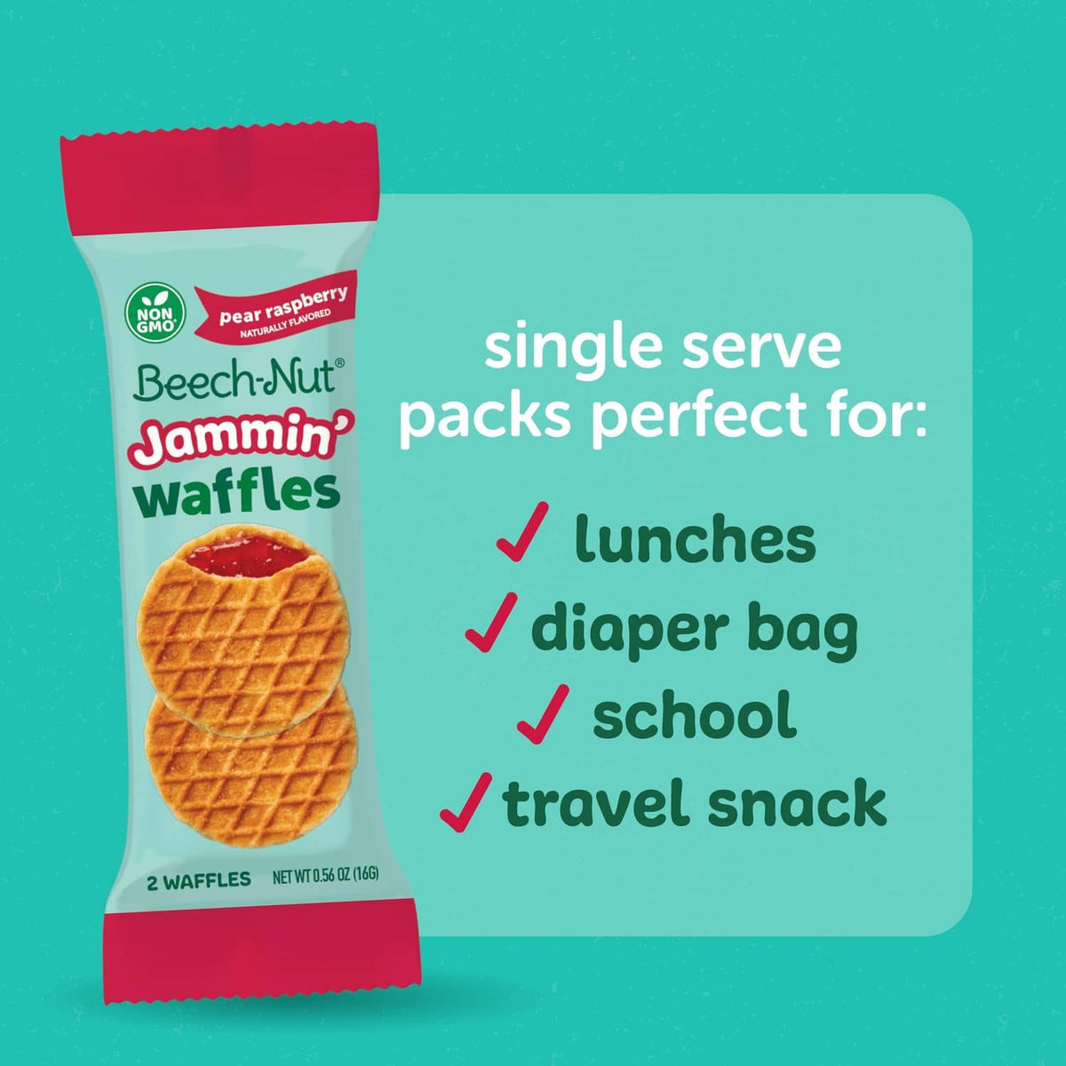 Beech-Nut Jammin' Waffles single serve snack pack with pear raspberry filling