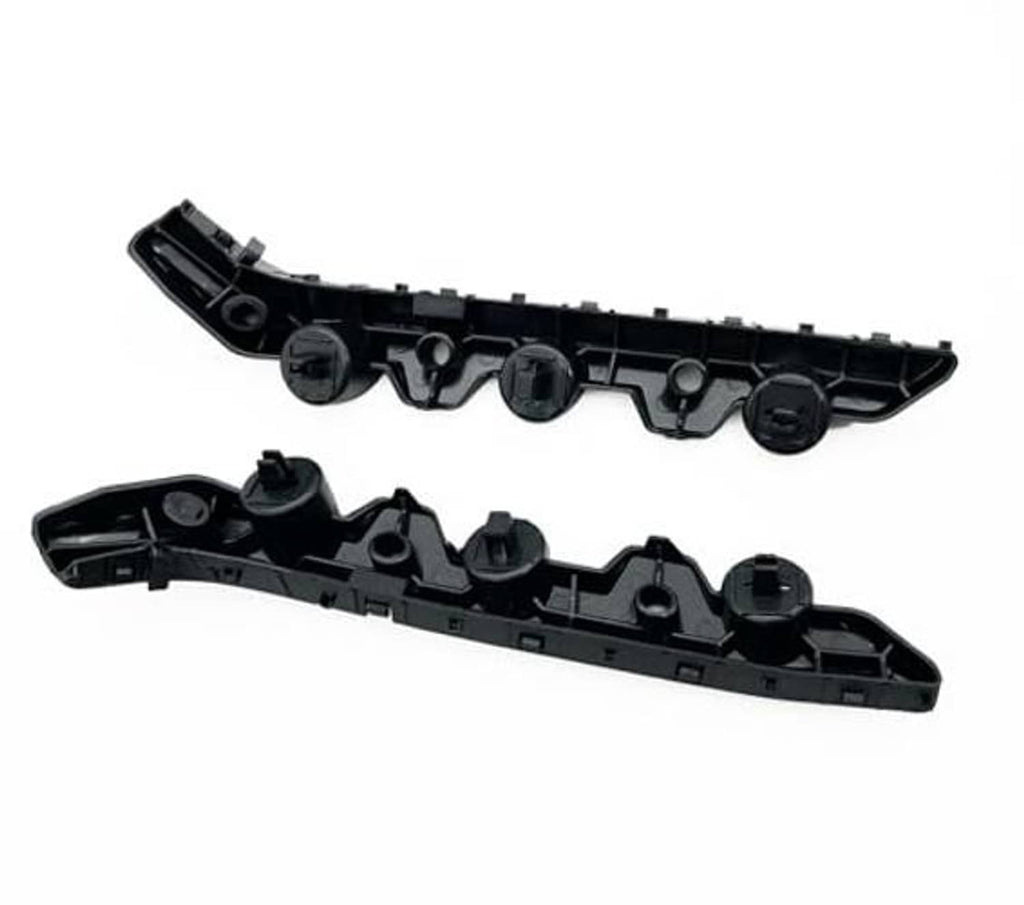 Front bumper support bracket retainers pair, black brackets shown from angled side