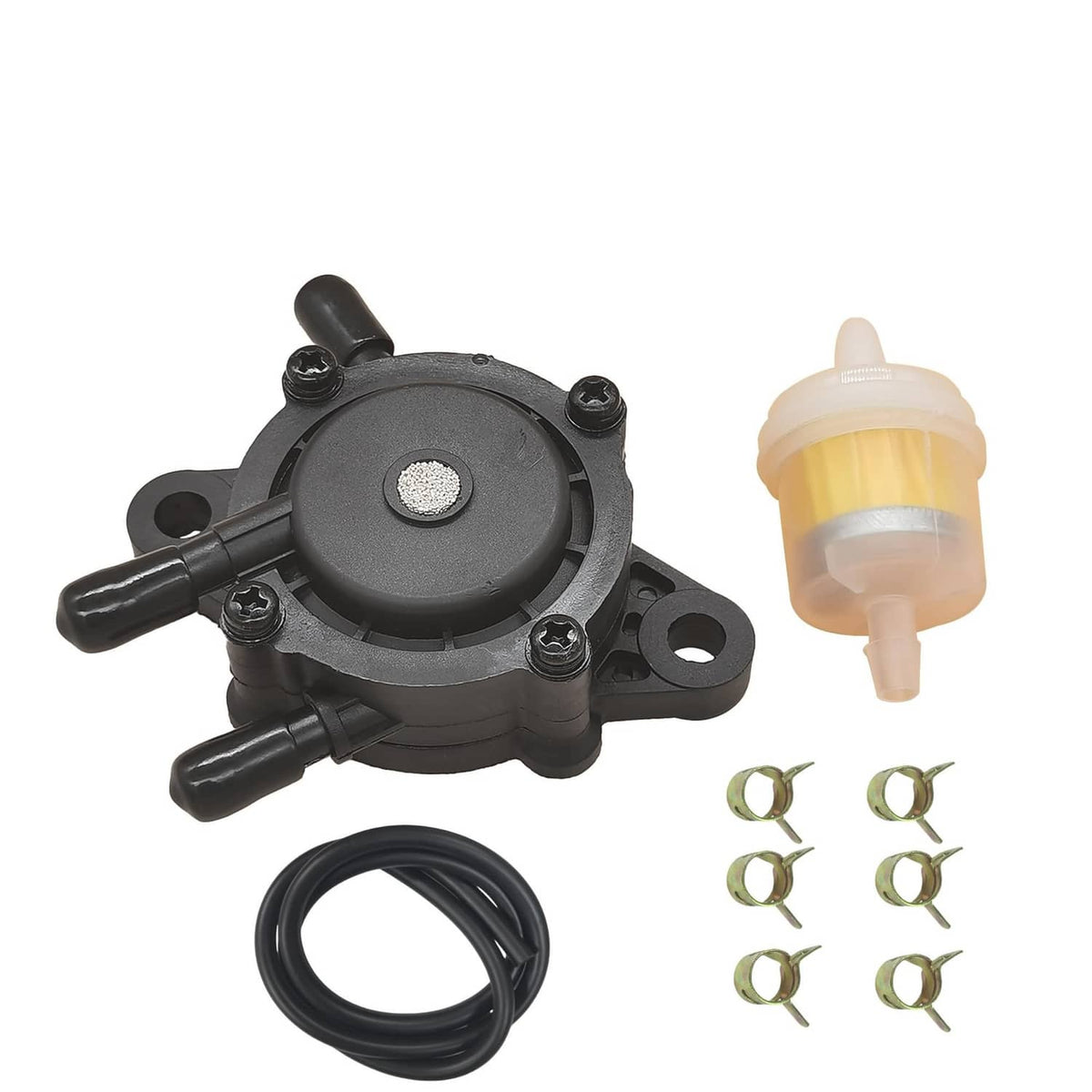Vacuum fuel pump with oil hose, filter, and mounting clips set