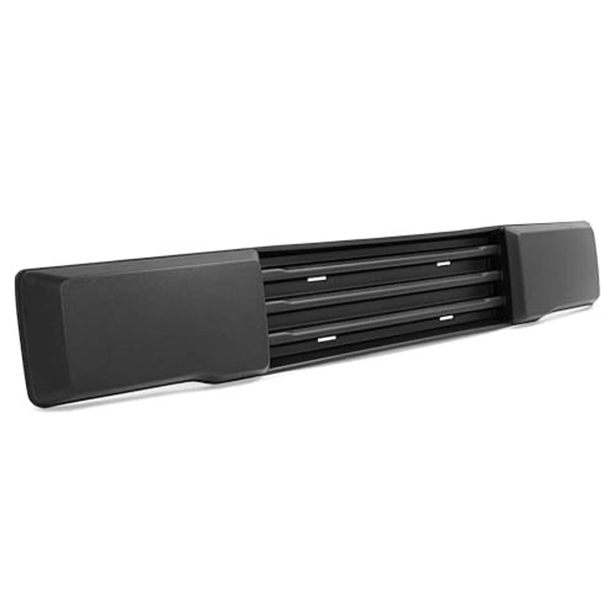 Black front grille insert with horizontal slats and wide outer side sections