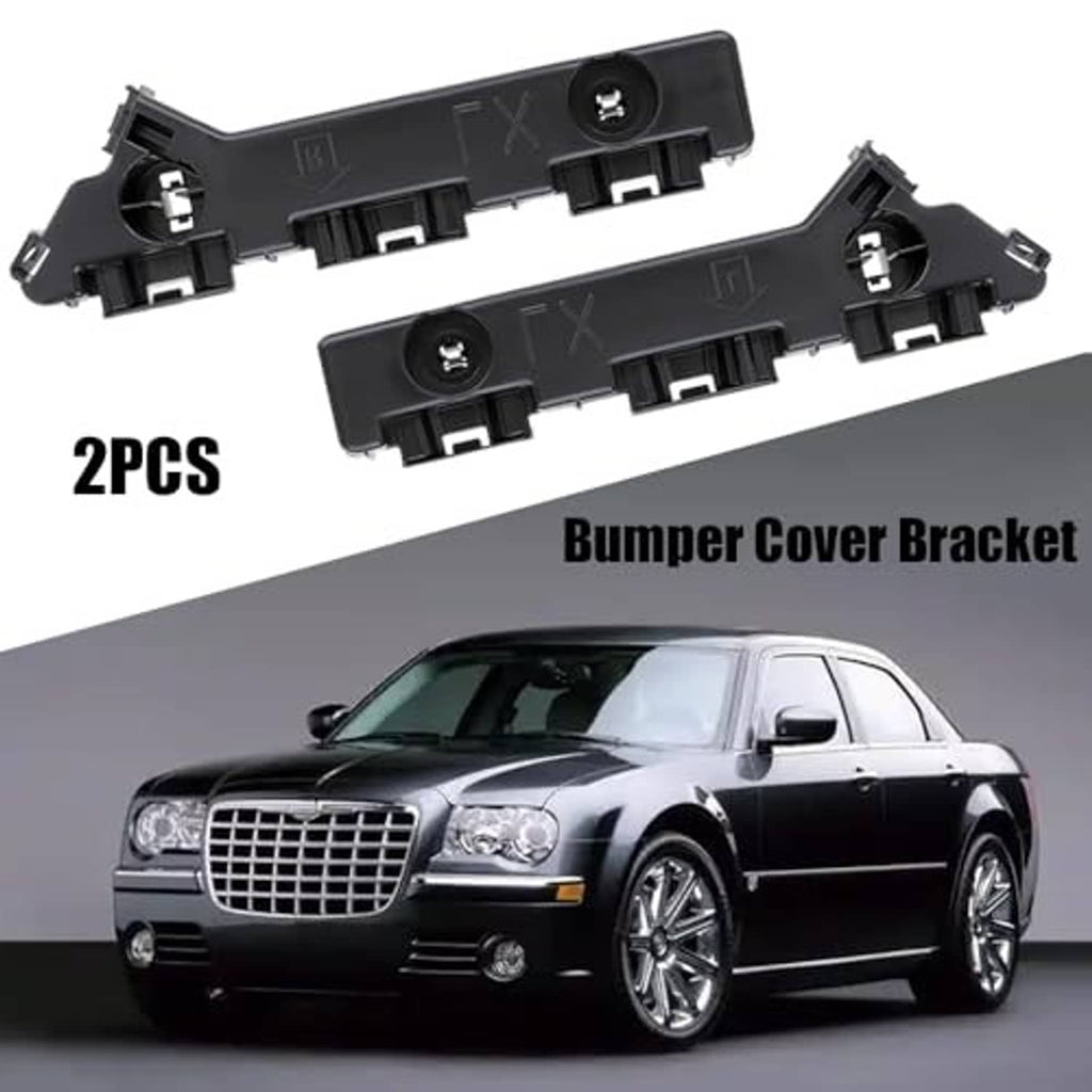 Two black bumper cover brackets with fastener holes and integrated mounting tabs